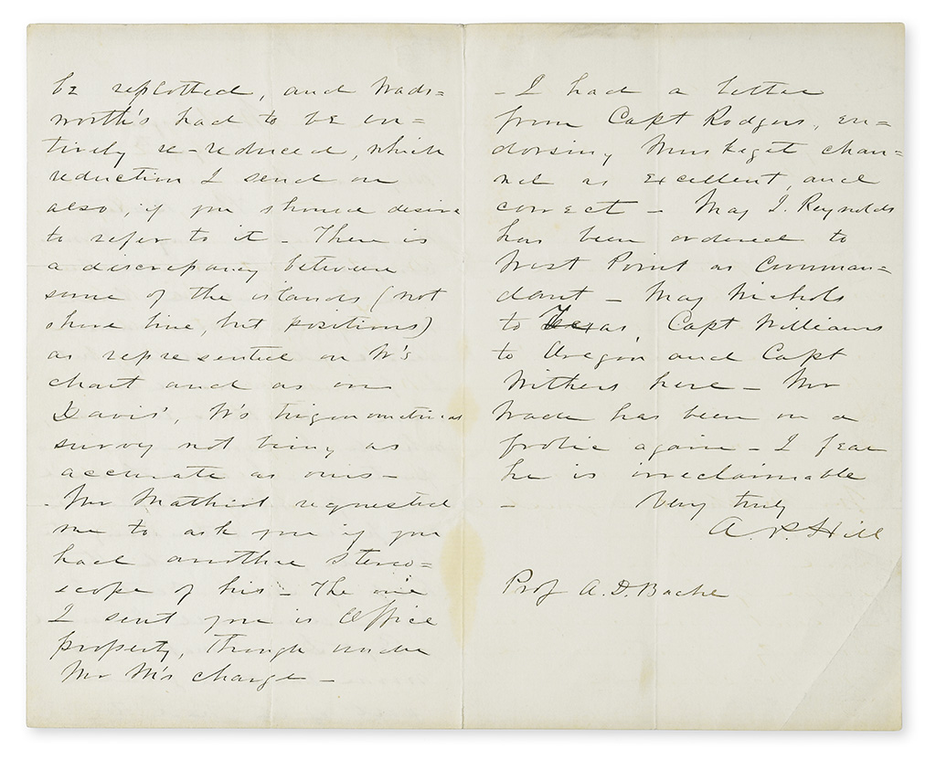 HILL, AMBROSE POWELL. Autograph Letter Signed, A.P. Hill, to Alexander Dallas Bache (Prof A.D. Bache),